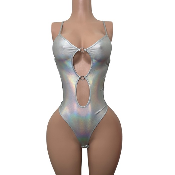 iHeartRaves Tops - Holographic Silver Rave Bodysuit